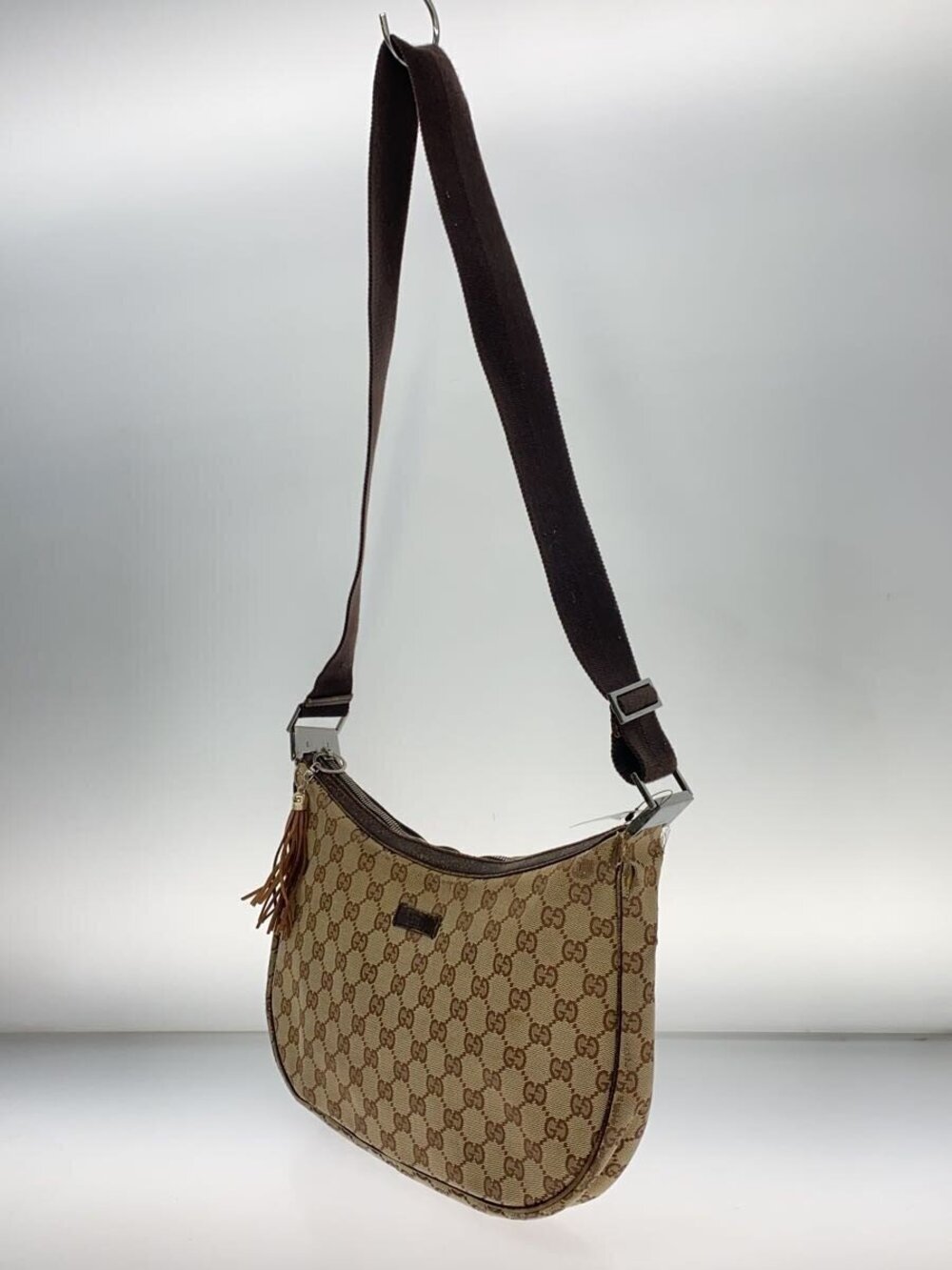 Gucci GG tassel Half Moon Canvas Saddle Bag Shoulder brown monogram Brown